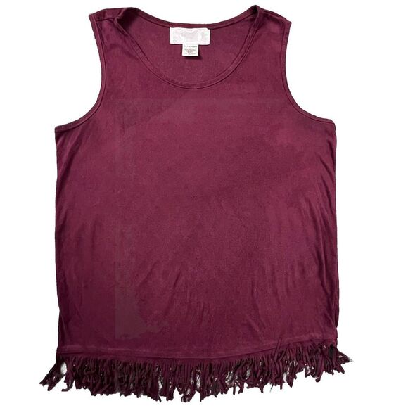 Epilogue Womens Small Boho Fringed Hem Tank Top Faux Suede - Picture 1 of 5